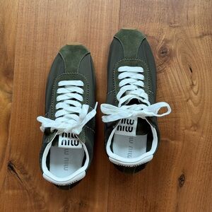MIU MIU Plume Sneakers / SUEDE & NYLON TRAINER LOW SNEAKERS / 7.5
